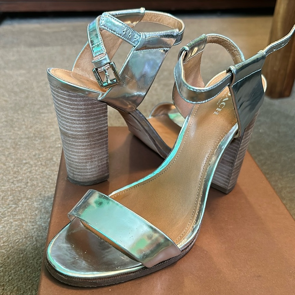 coach lexey mirror metallic sandals